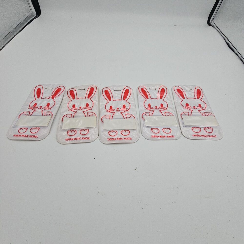 Vintage Yamaha Music School Bunny Name Tags Badges Pinbacks Set of 5 Japan